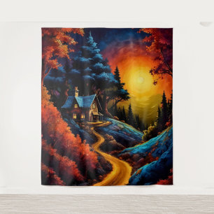 Cosy Cottage at Christmas Under a Glowing Moonlit Tapestry
