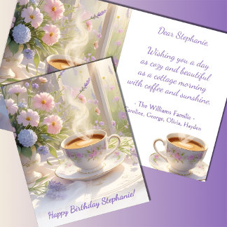 Cosy Cottage Coffee & Wildflowers Birthday Card