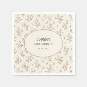 Cosy Cottage Green Bow Frame Baby Shower Welcome Napkin