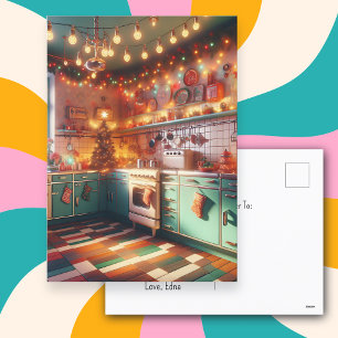 Cosy Cottage Kitsch Retro Christmas Postcard
