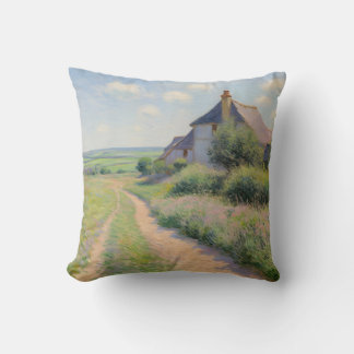 Cosy Cottage Meadow Landscape Scenery Fine Art Cushion