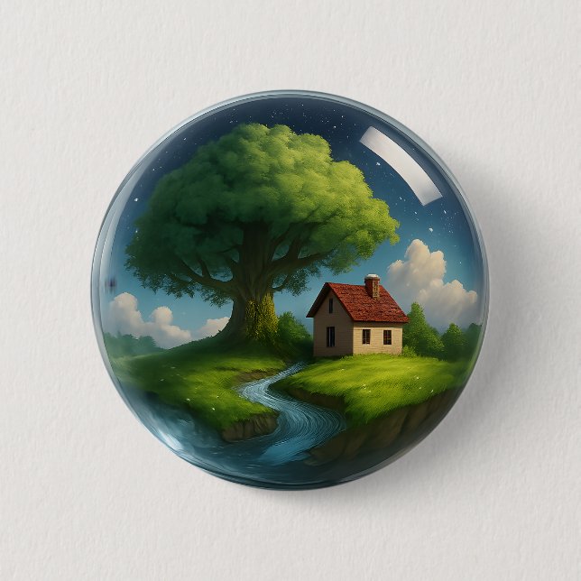 Cosy Cottage Nature Pin – Tree & River Scene (Front)