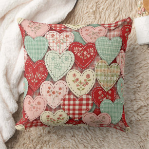 Cosy Cottage Patchwork Heart Plaid Design Cushion