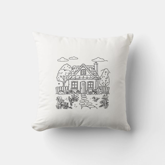 Cosy Cottage Sketch Pillow (Front)