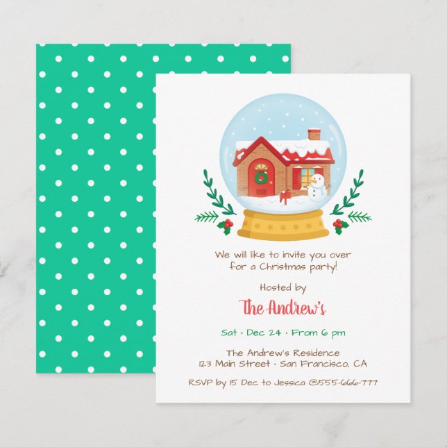 Cosy Cottage Snowman Snow Globe Christmas Party Invitation (Front/Back)