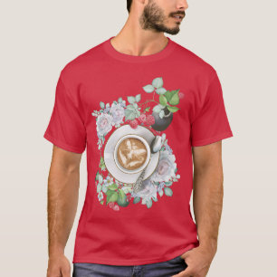 Cosy Cottagecore Coffee Cup Fairy Roses Raspberrie T-Shirt