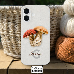 Cosy Cottagecore Crochet Mushroom Monogram Name  iPhone 16 Case