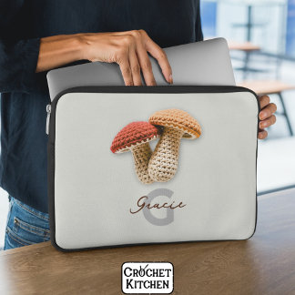 Cosy Cottagecore Crochet Mushroom Monogram Name Laptop Sleeve