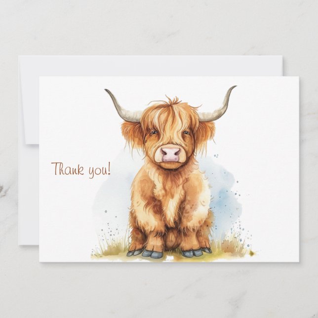 Cosy Country Charm Highland Cow Thank You Card (Front)