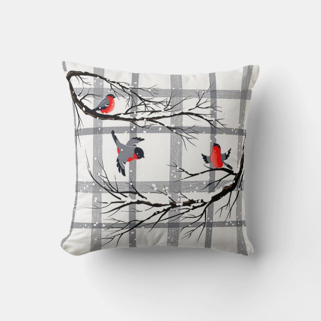 Cosy Country Cottage Winter Birds Throw Pillow (Front)