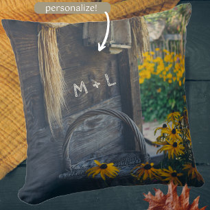 Cosy country cottage with yellow flowers cushion