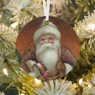 Cosy Country Retro Santa Claus rustic brown Metal Tree Decoration