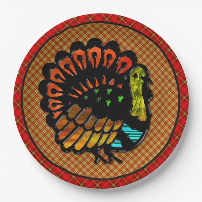 Cosy Country Turkey Plaid  Paper Plate (Front)