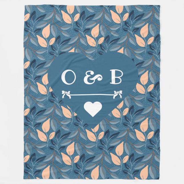  Cosy Couples Hearts and Rainforest Leaves Fleece Blanket (Front)