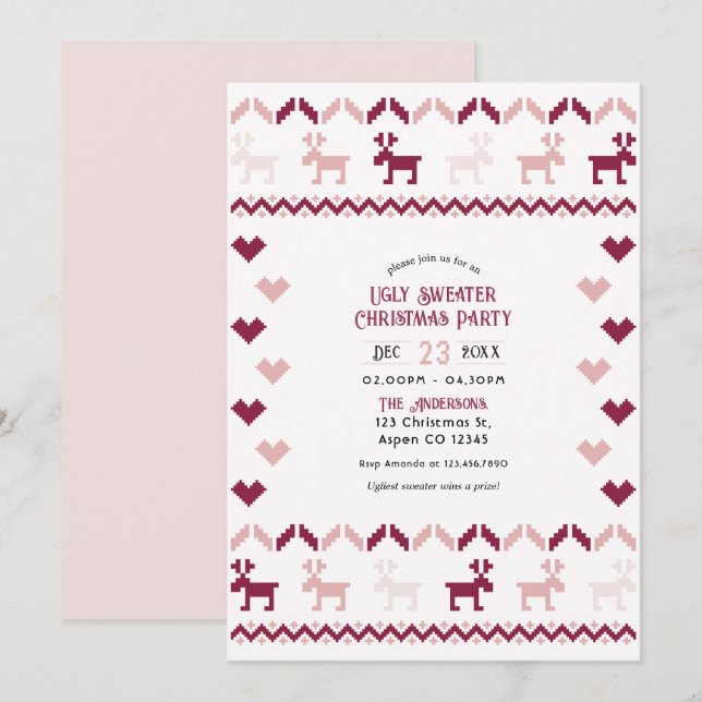 Cosy Cranberry Ugly Sweater Christmas Party Invitation (Front/Back)