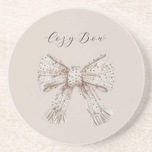 Cosy Cream Bow Coaster (Front)