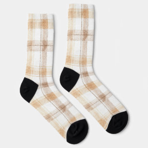 Cosy Cream Tan Plaid Stripes Socks