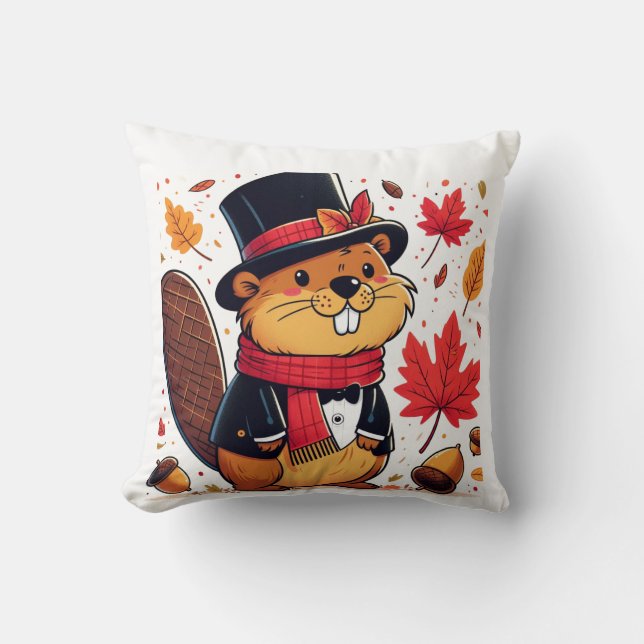 Cosy Critter: Adorable Beaver Pillow for Ultimate  (Front)