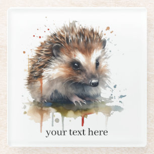 Cosy Critter: Hedgehog in Watercolor, custom  Glass Coaster