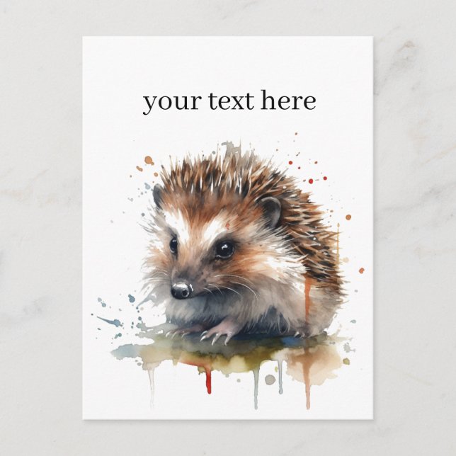 Cosy Critter: Hedgehog in Watercolor, custom Postcard (Front)