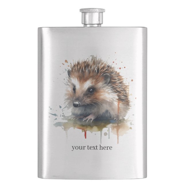 Cosy Critter: Hedgehog in Watercolor  Hip Flask (Front)