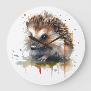 Cosy Critter: Hedgehog in Watercolor Large Clock