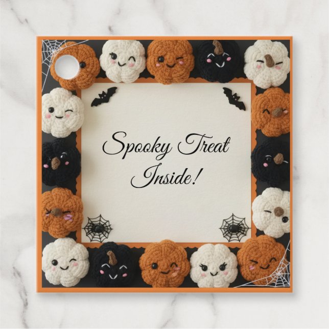 Cosy Crochet Pumpkin Halloween Gift Tags (Front)
