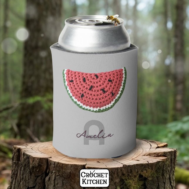 Cosy Crochet Watermelon Fruit Aesthetic Monogram  Can Cooler (Creator Uploaded)