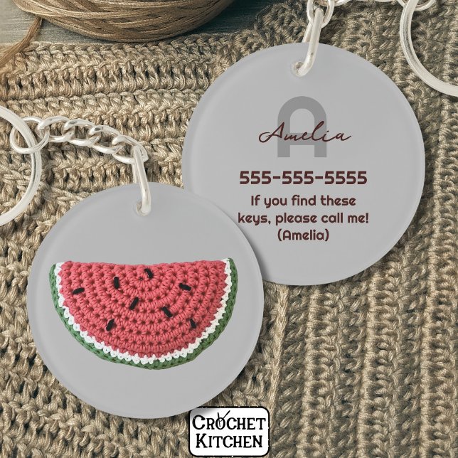 Cosy Crochet Watermelon Fruit Aesthetic Monogram  Key Ring (Creator Uploaded)