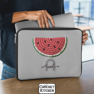 Cosy Crochet Watermelon Fruit Aesthetic Monogram Laptop Sleeve