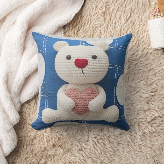 Cosy Crocheted Bear Decorative Pillow (Blanket)