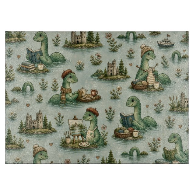 Cosy Cryptids Nessie Loch Ness Monster hobbies  Cutting Board (Front)