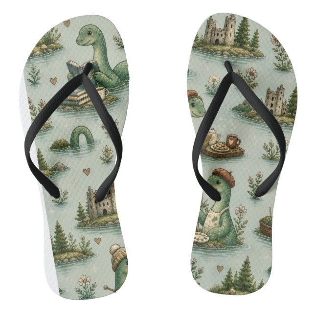 Cosy Cryptids Nessie Loch Ness Monster hobbies  Flip Flops (Footbed)