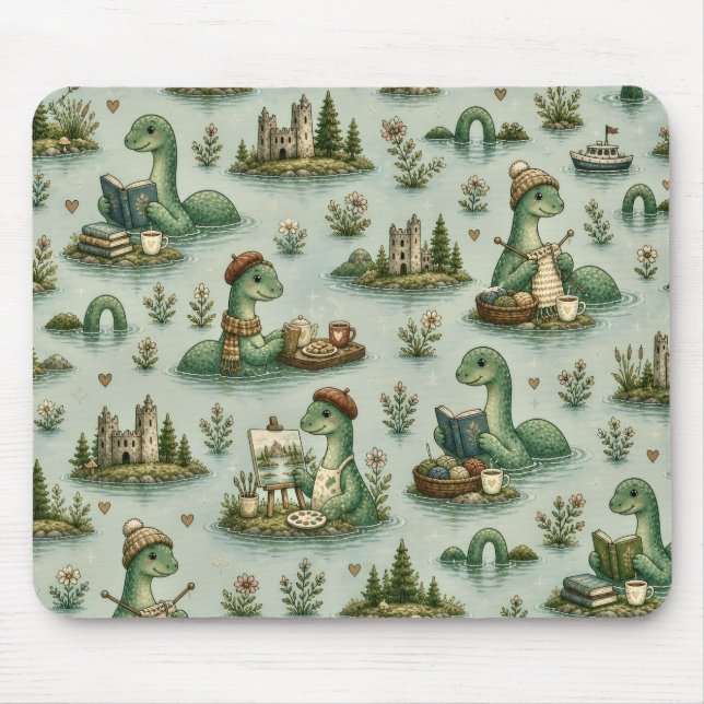 Cosy Cryptids Nessie Loch Ness Monster hobbies  Mouse Mat (Front)