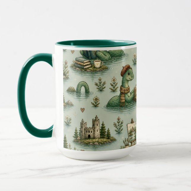 Cosy Cryptids Nessie Loch Ness Monster hobbies  Mug (Left)