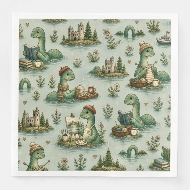Cosy Cryptids Nessie Loch Ness Monster hobbies  Napkin (Front)