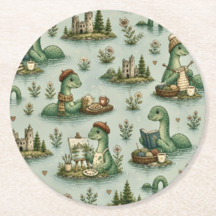 Cosy Cryptids Nessie Loch Ness Monster hobbies Round Paper Coaster