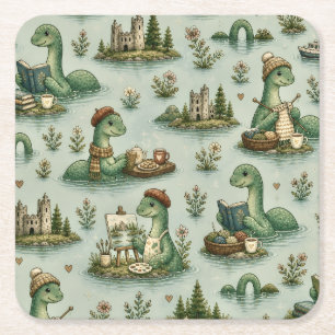 Cosy Cryptids Nessie Loch Ness Monster hobbies  Square Paper Coaster