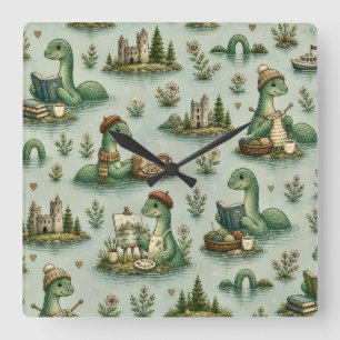 Cosy Cryptids Nessie Loch Ness Monster hobbies  Square Wall Clock