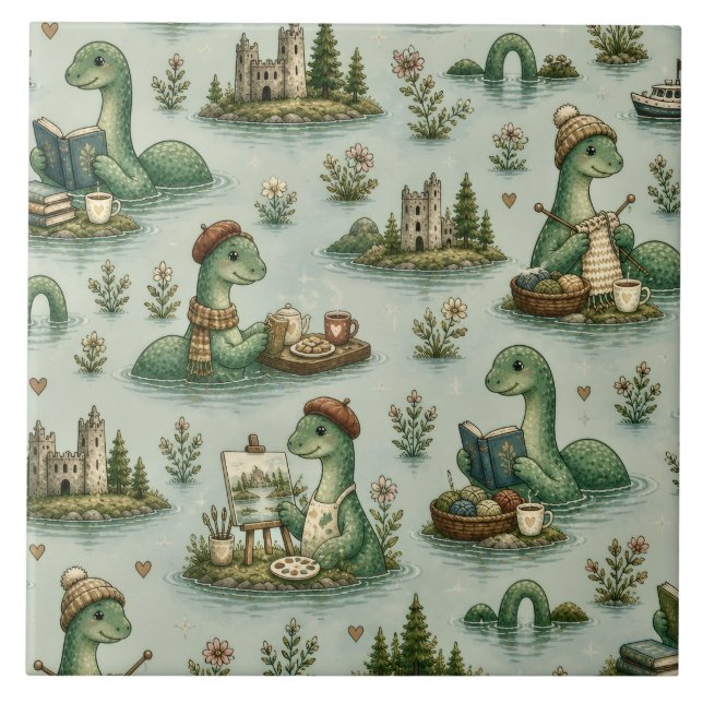 Cosy Cryptids Nessie Loch Ness Monster hobbies  Tile (Front)