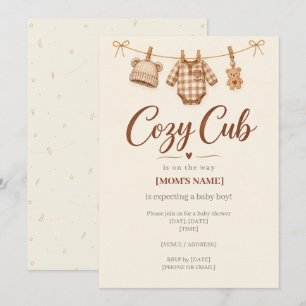 Cosy Cub Clothesline Baby Boy Shower Invitation