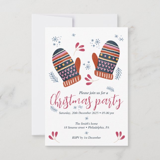 cosy cute Christmas party invitation personalised (Front)