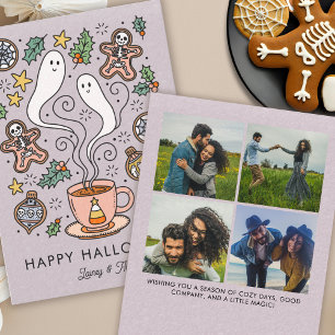 Cosy Cute Halloween Christmas 4 Photo Holiday Card