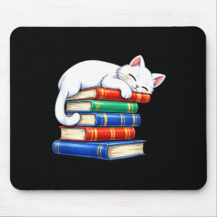 Cosy cute sleeping cat and books adorable bookworm mouse mat