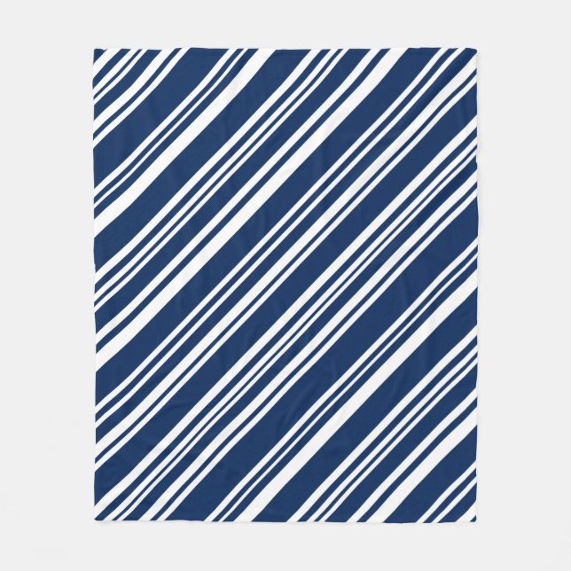 Cosy Diagonal Indigo and White Stripes Fleece Blanket (Front)