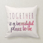 Cosy Diamond Pattern Throw Pillow<br><div class="desc">Cosy Diamond Pattern Throw Pillow by Orabella Prints.  Multicolored diamond pattern on the back.  The front reads "Together is a beautiful place to be" in modern,  fun fonts.  Ivory background.</div>