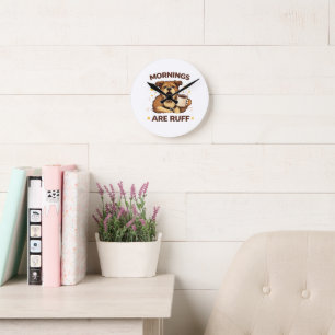Cosy Dog Illustration Round Clock