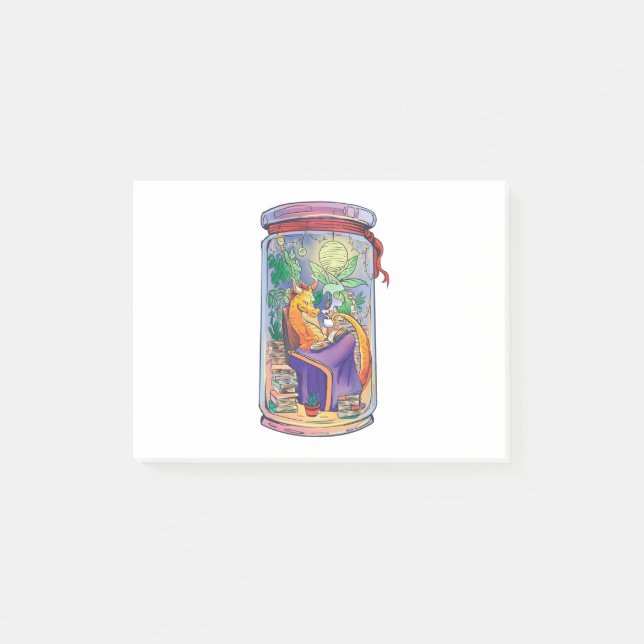 Cosy dragon reading books post-it notes (Front)