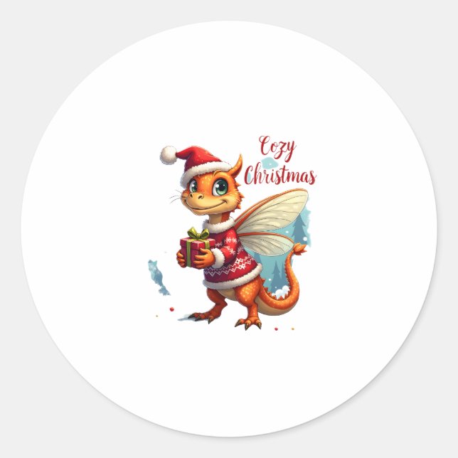 Cosy Dragonfly Christmas Classic Round Sticker (Front)