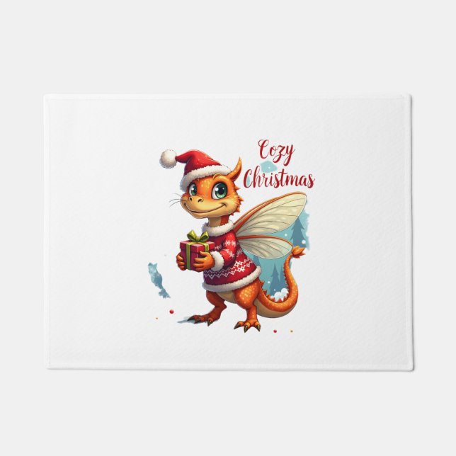 Cosy Dragonfly Christmas Doormat (Front)